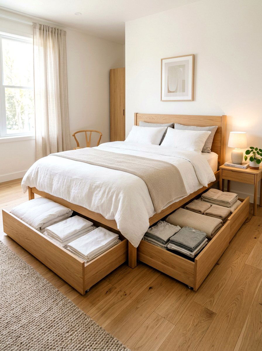 Under bed storage drawers - 30 stylish small apartment ideas