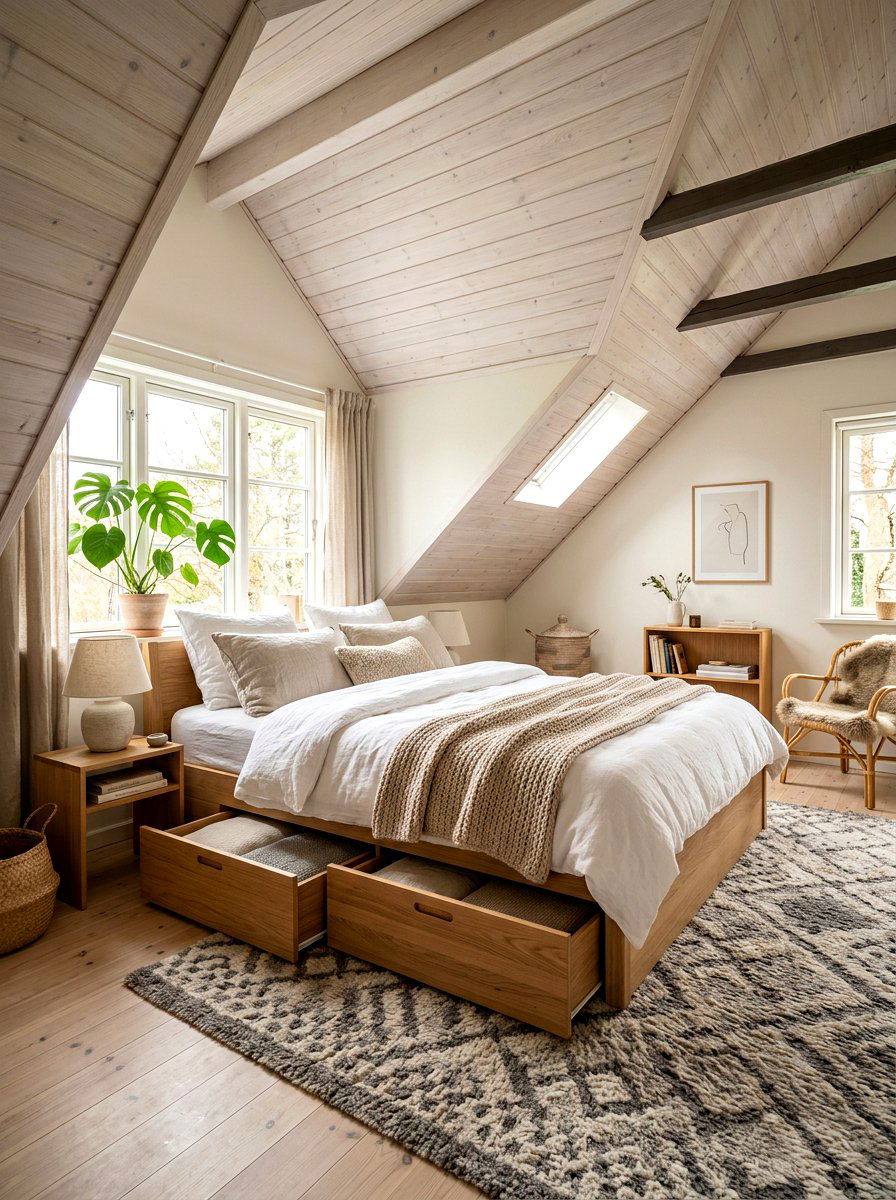Under bed storage drawers - 30 attic bedroom storage ideas