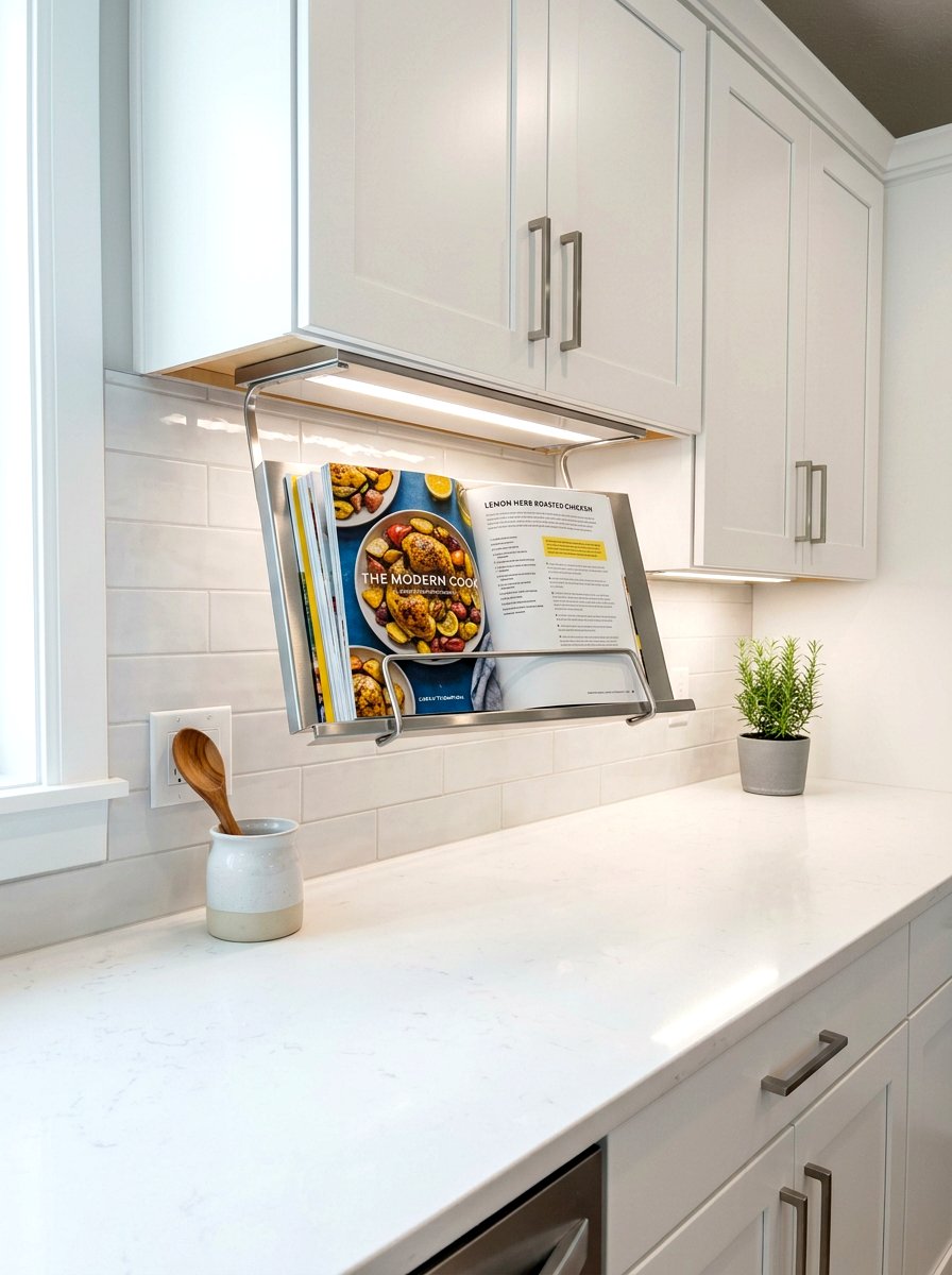 Under cabinet cookbook rack - 30 cookbook shelf kitchen ideas