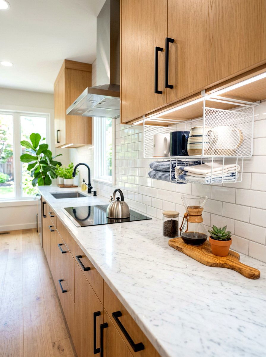Under cabinet hanging basket - 30 no drill shelving ideas