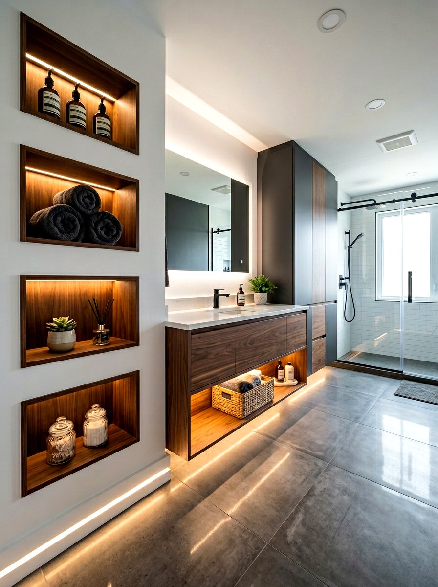 Under cabinet niche lighting - 30 toe kick bathroom lighting ideas