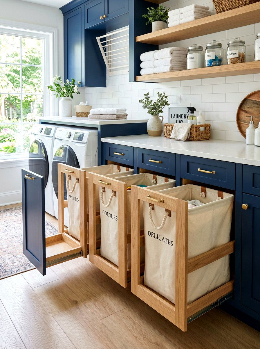 Under counter laundry baskets - 30 mudroom laundry room ideas