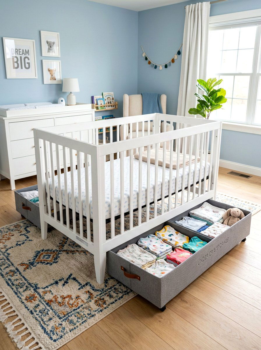 Under crib storage bins - 30 nursery corner ideas