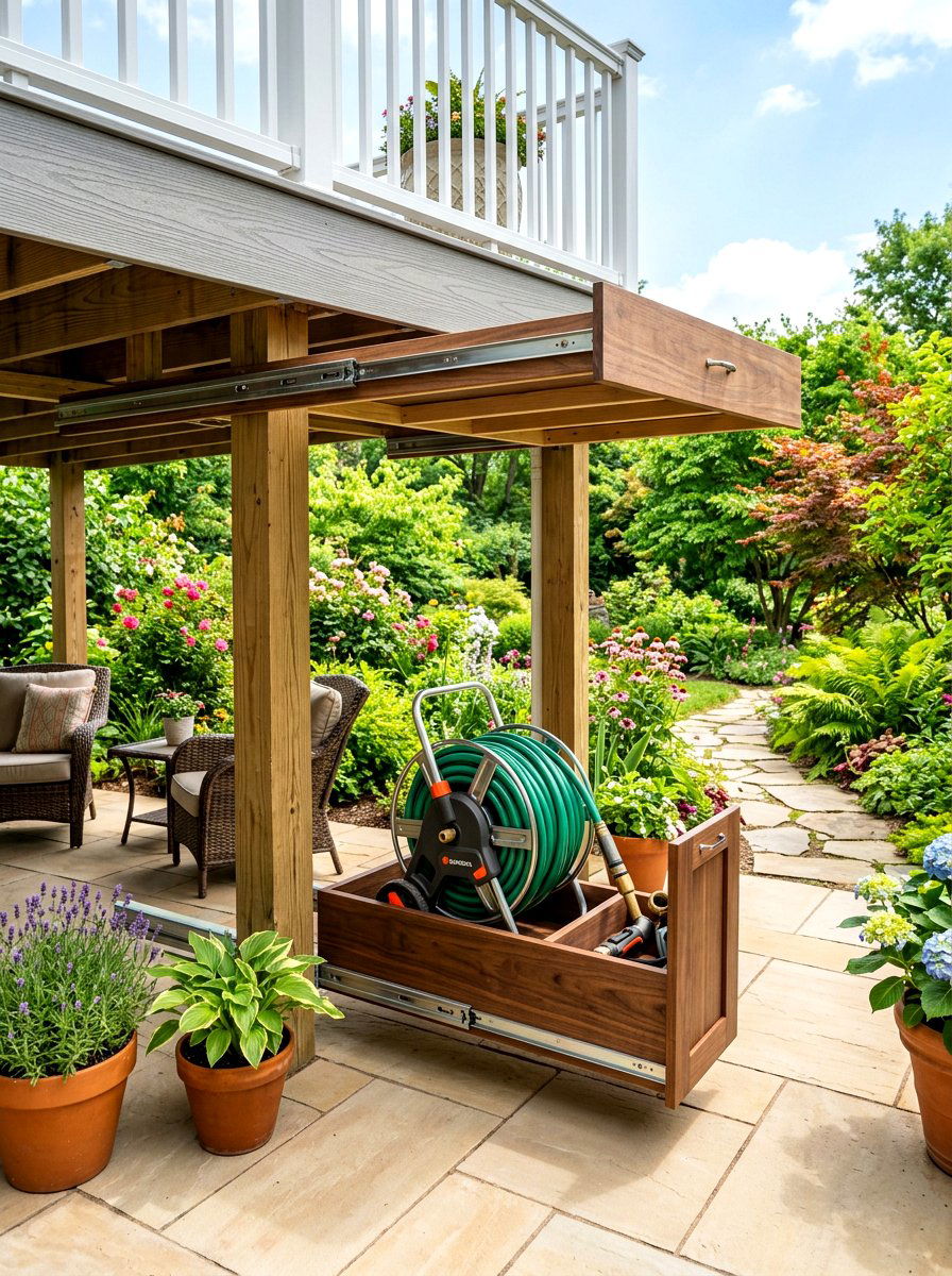 Under deck hose storage - 30 hose reel hideaway ideas