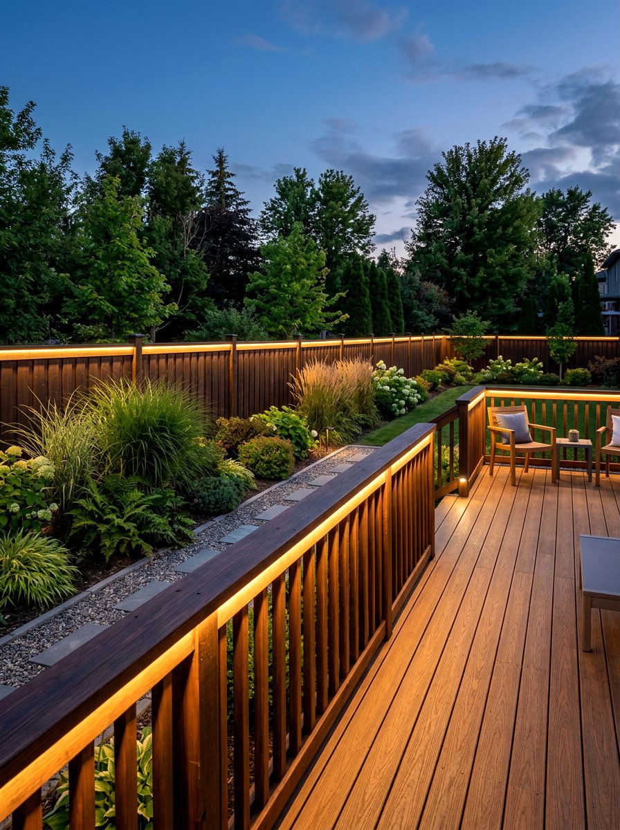 Under rail fence lighting - 30 fence lighting ideas