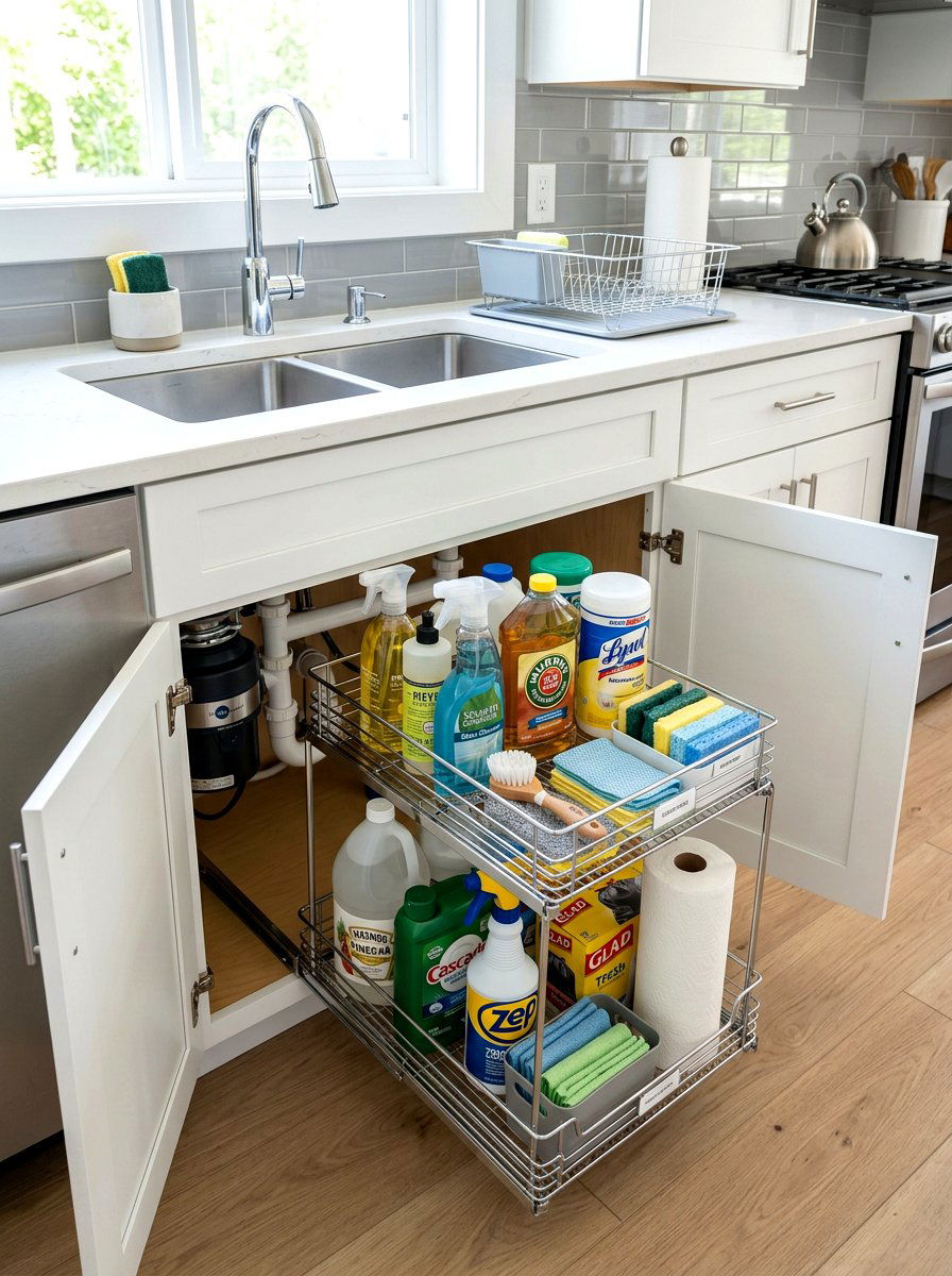 Under sink cabinet organizer - 30 small apartment storage ideas