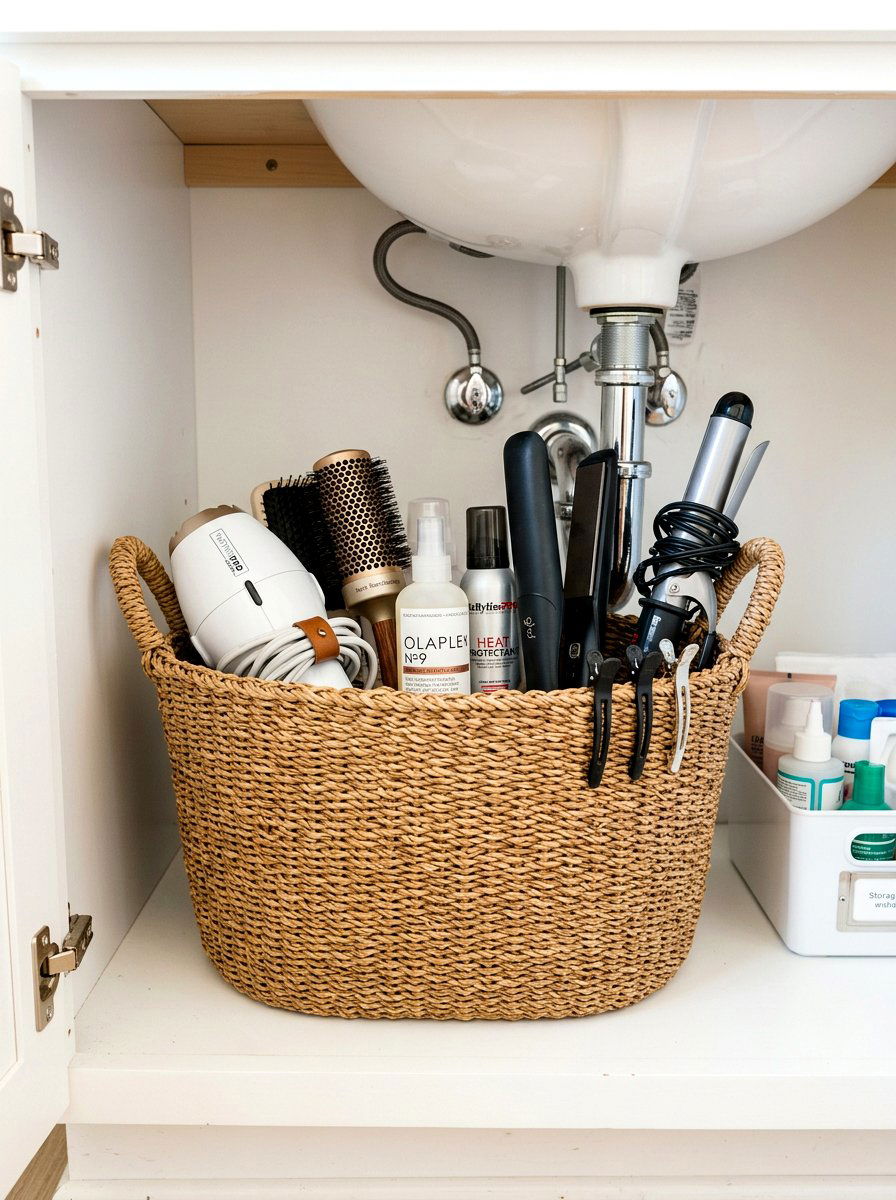 Under sink hair tool basket - 30 hair tool storage ideas