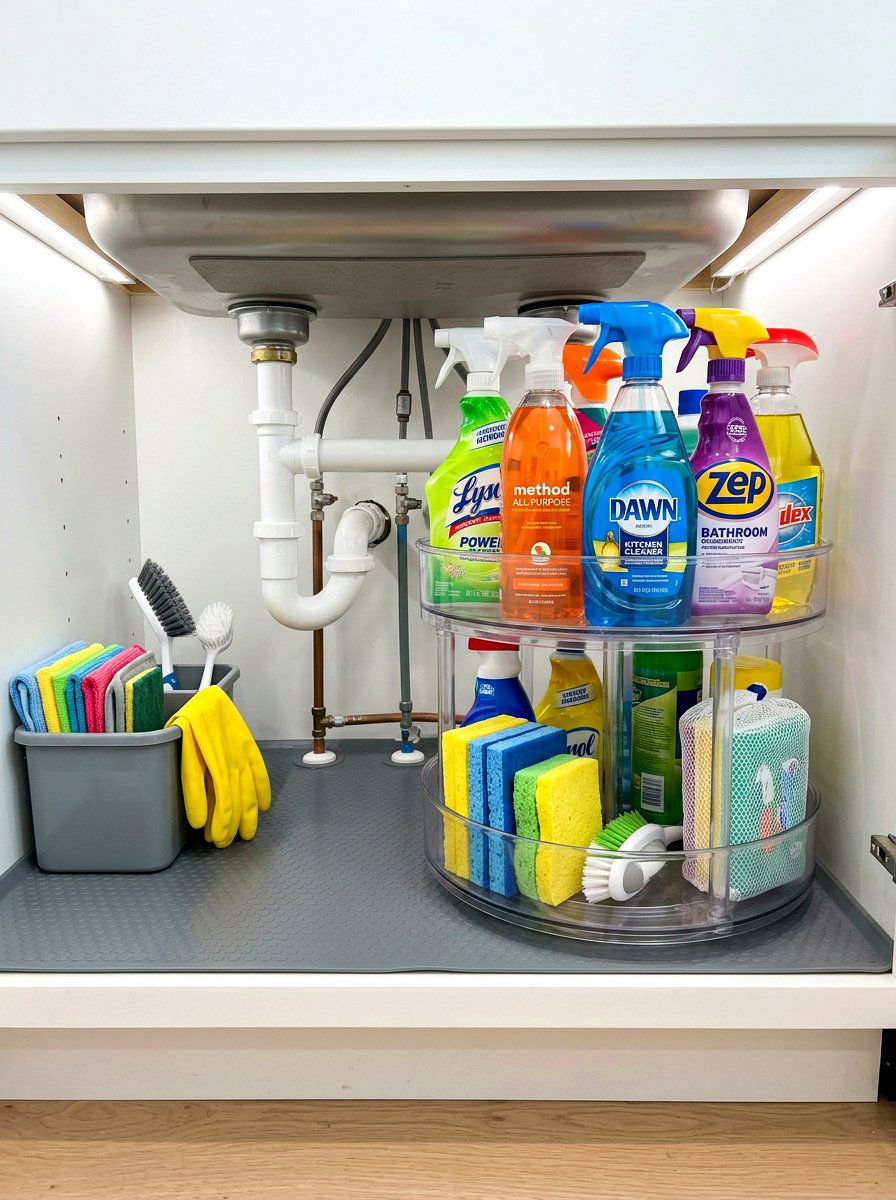 Under sink lazy Susan for cleaning supplies - 30 lazy Susan pantry ideas