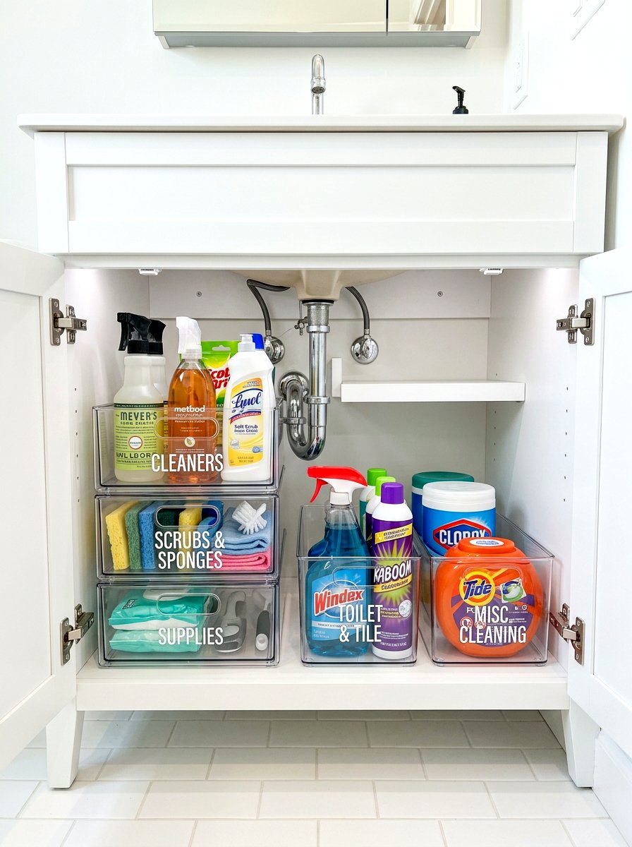 Under sink organizer bin - 30 rental bathroom makeover ideas aesthetic