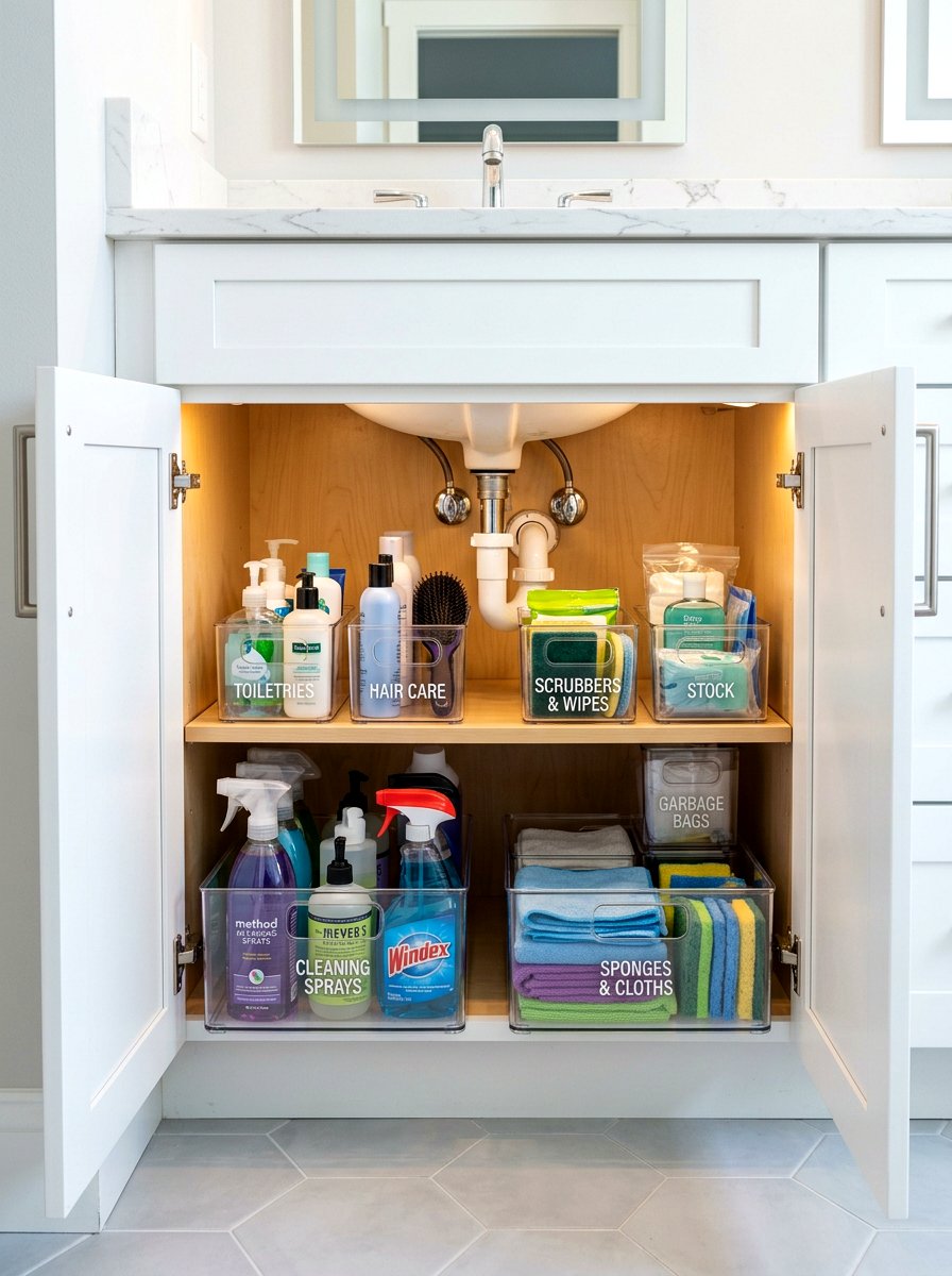 Under sink storage bins - 30 renter friendly bathroom decor ideas