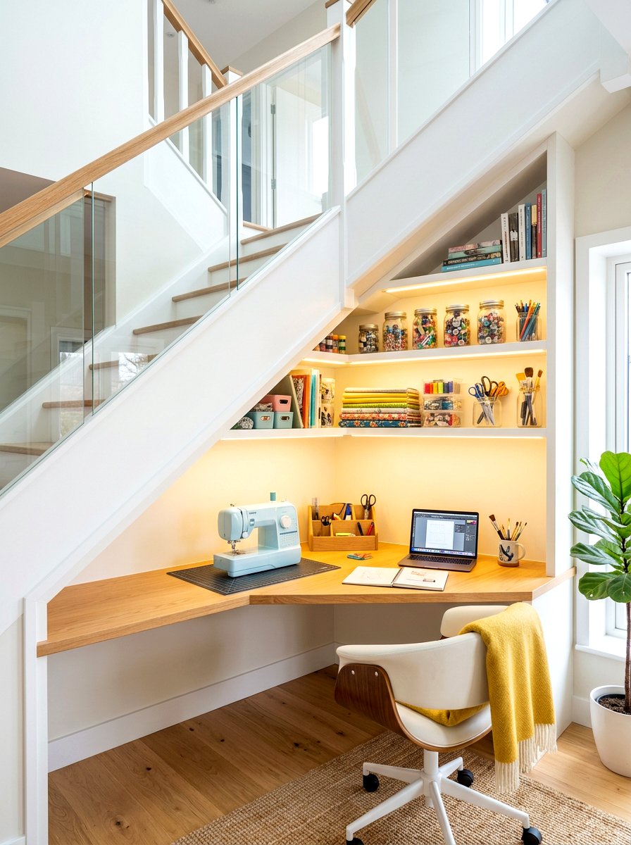 Under stair craft workspace - 30 craft corner ideas