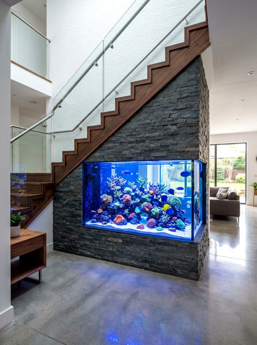 Under stairs aquarium - 30 under stairs decor niche ideas