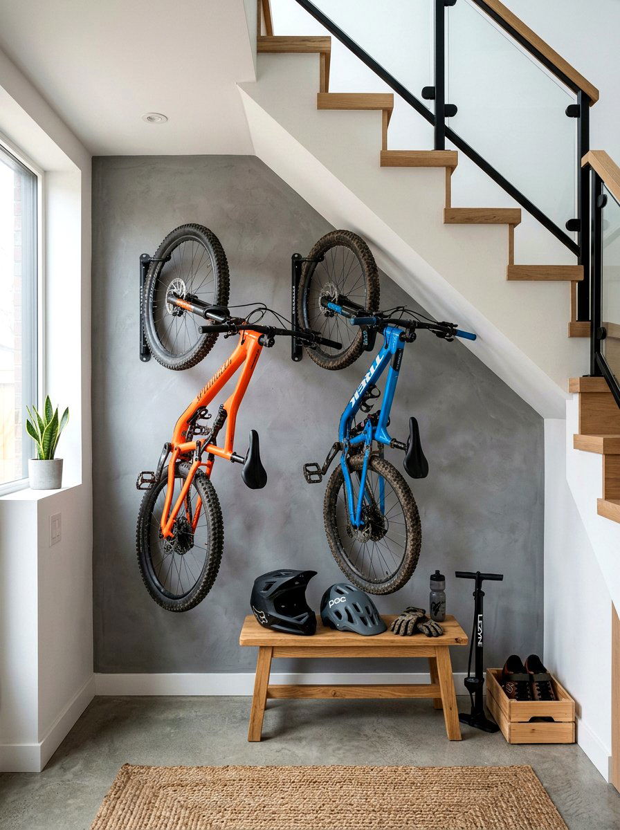 Under stairs bike rack - 30 under stairs decor niche ideas