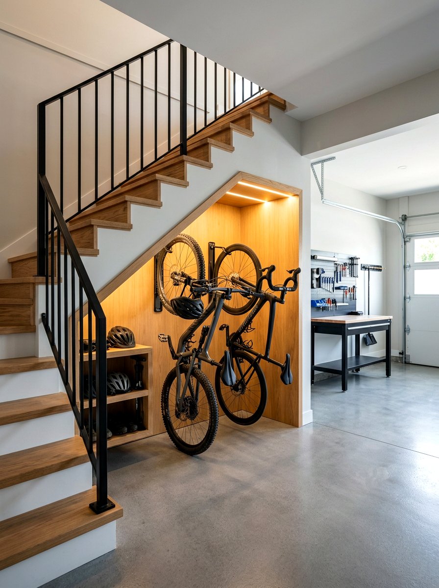 Under stairs bike storage in garage - 30 garage bike storage ideas