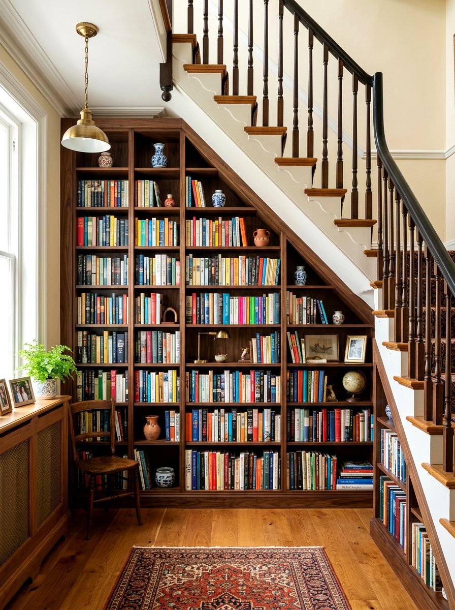 Under stairs bookshelf - 30 under stairs decor niche ideas