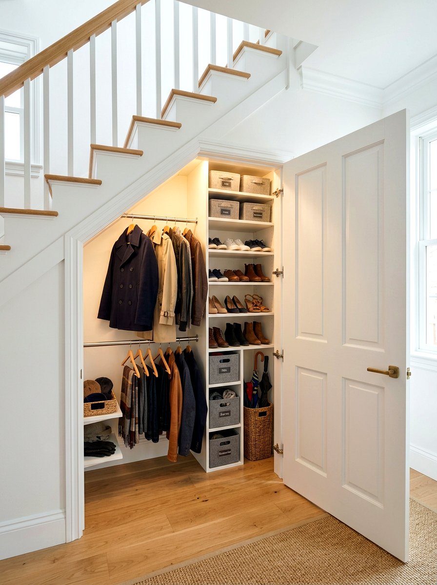 Under stairs coat closet - 30 under stairs decor niche ideas