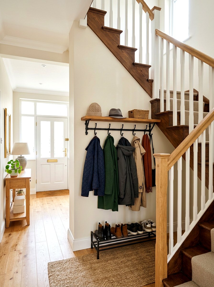 Under stairs coat rack - 30 under staircase nook ideas