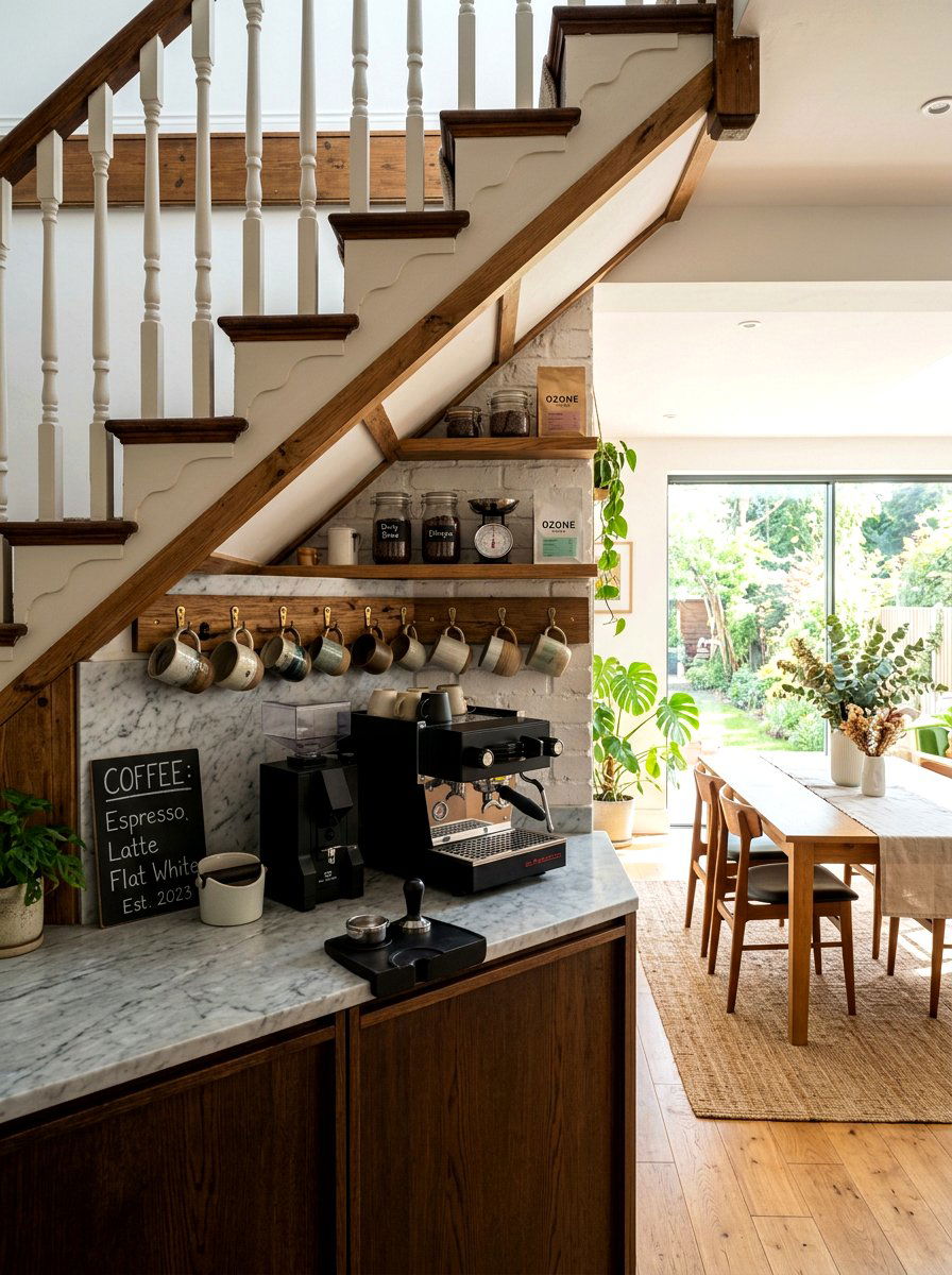 Under stairs coffee bar - 30 under staircase nook ideas