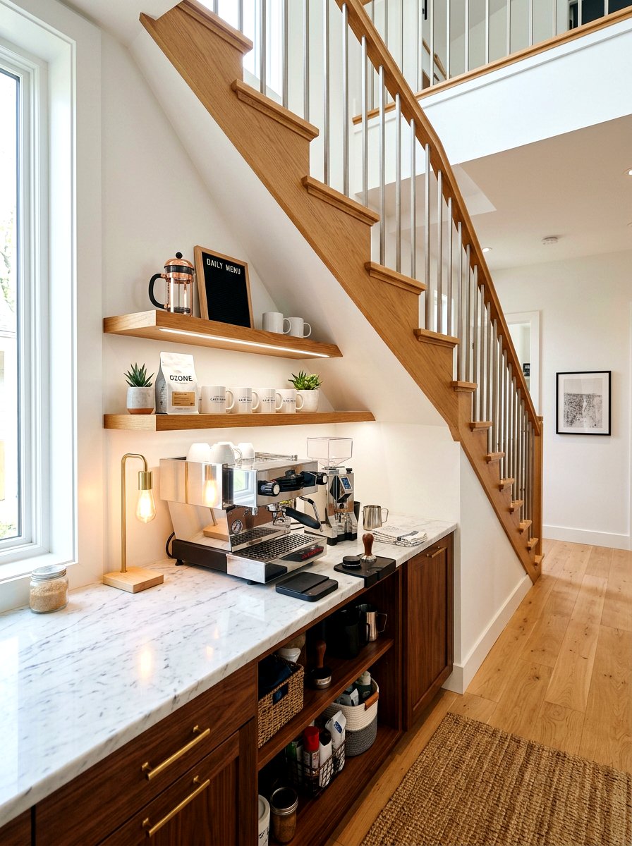 Under stairs coffee station - 30 under stairs decor niche ideas