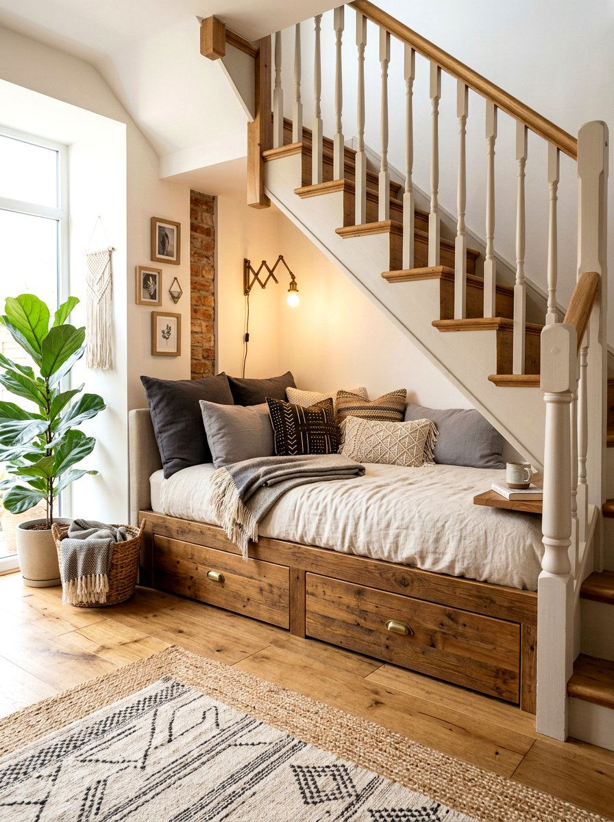 Under stairs daybed - 30 under stairs decor niche ideas