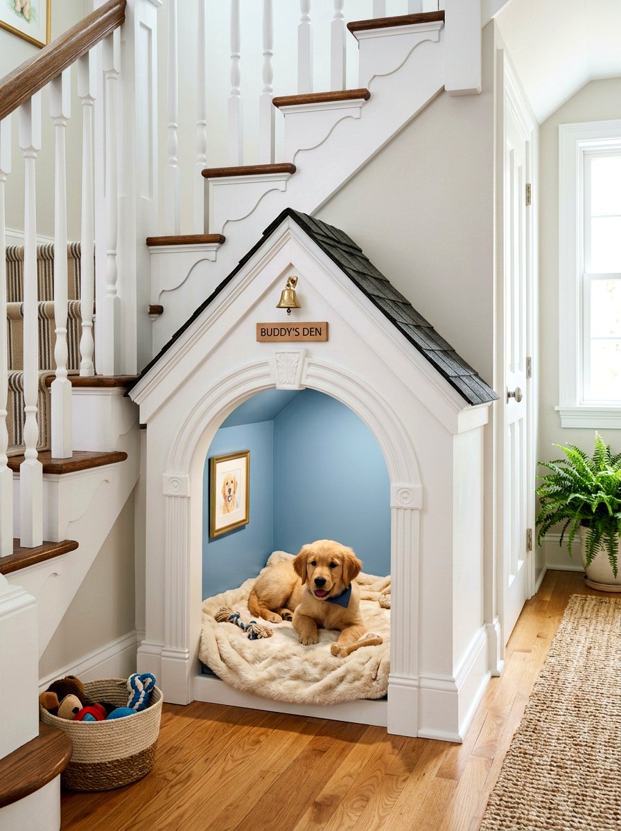 Under stairs dog house - 30 under stairs pet room ideas aesthetic