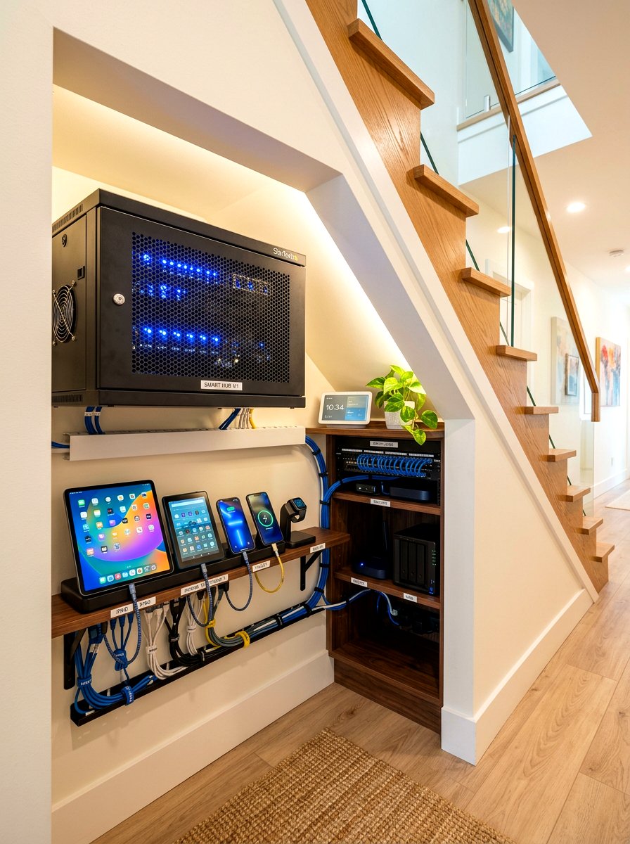 Under stairs electronics hub