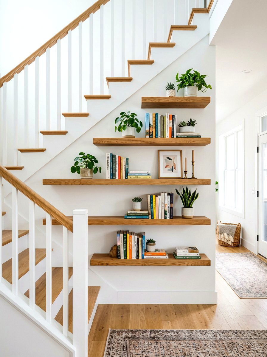 Under stairs floating shelves - 30 under stairs storage ideas