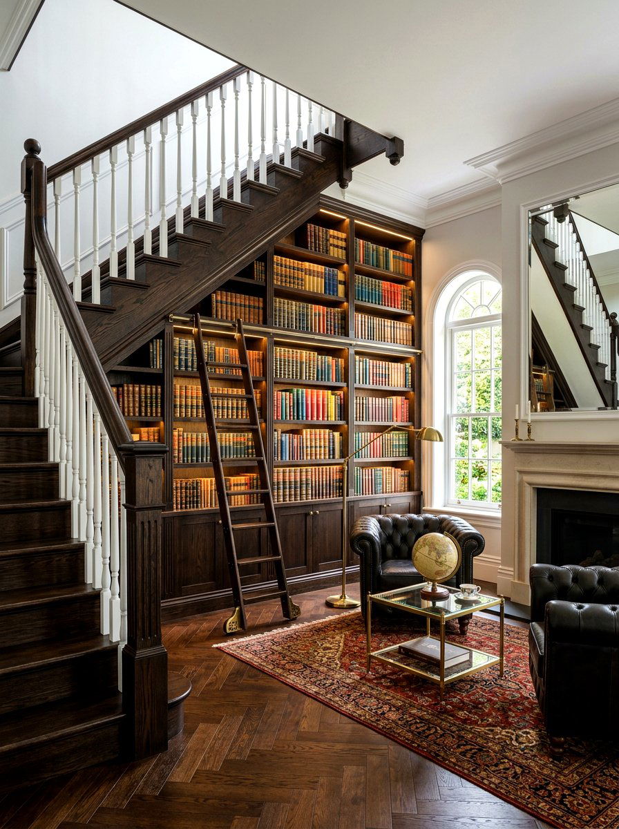 Under stairs home library - 30 under staircase nook ideas