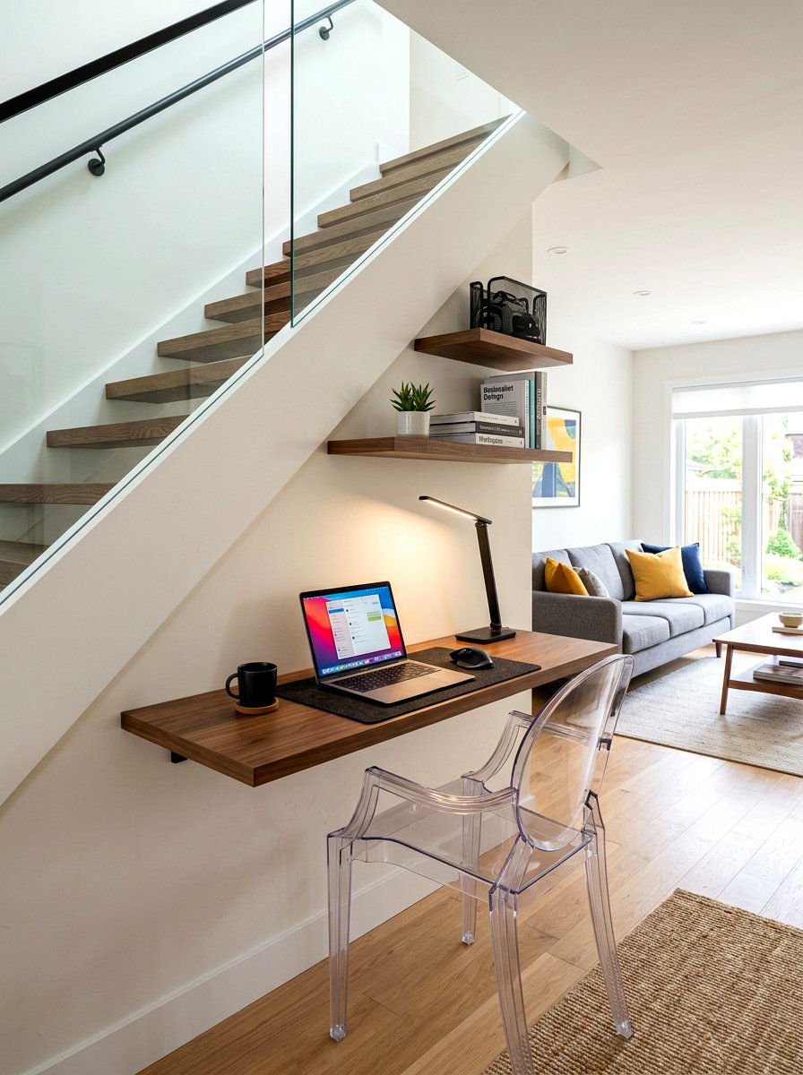 Under stairs laptop station - 30 under staircase nook ideas