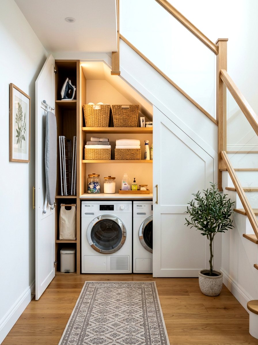 Under stairs laundry closet - 30 washer dryer enclosure ideas