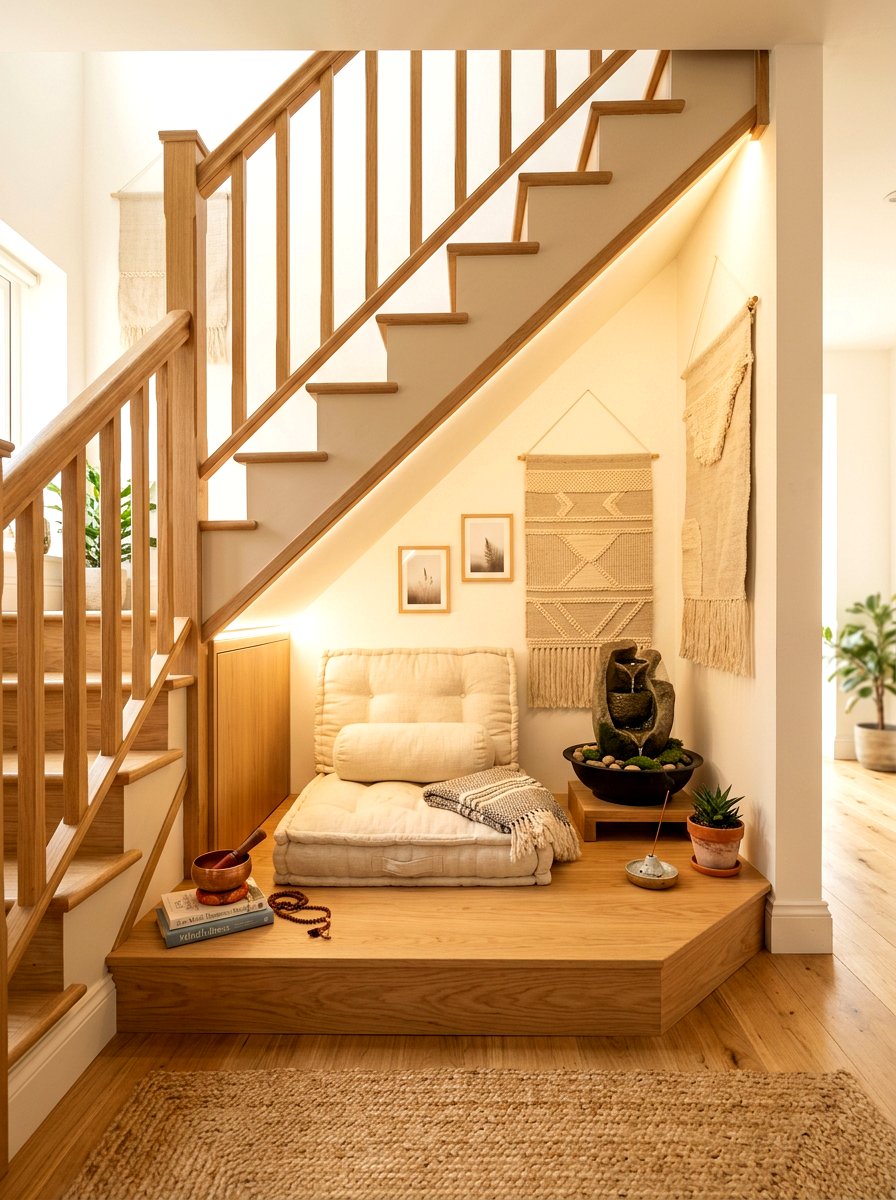 Under stairs meditation space - 30 under stairs decor niche ideas