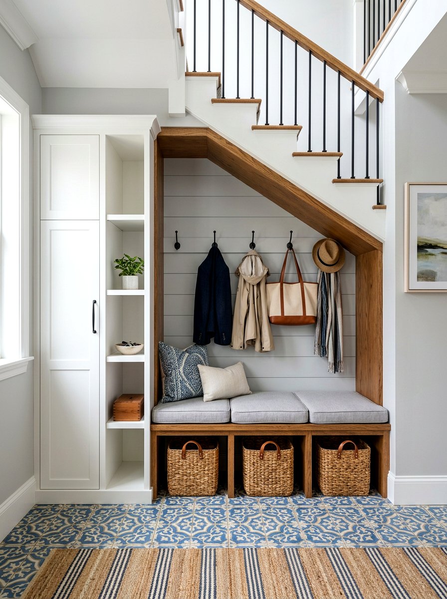 Under stairs mudroom bench - 30 under stairs storage ideas