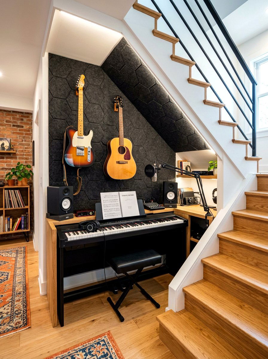 Under stairs music studio - 30 under stairs decor niche ideas