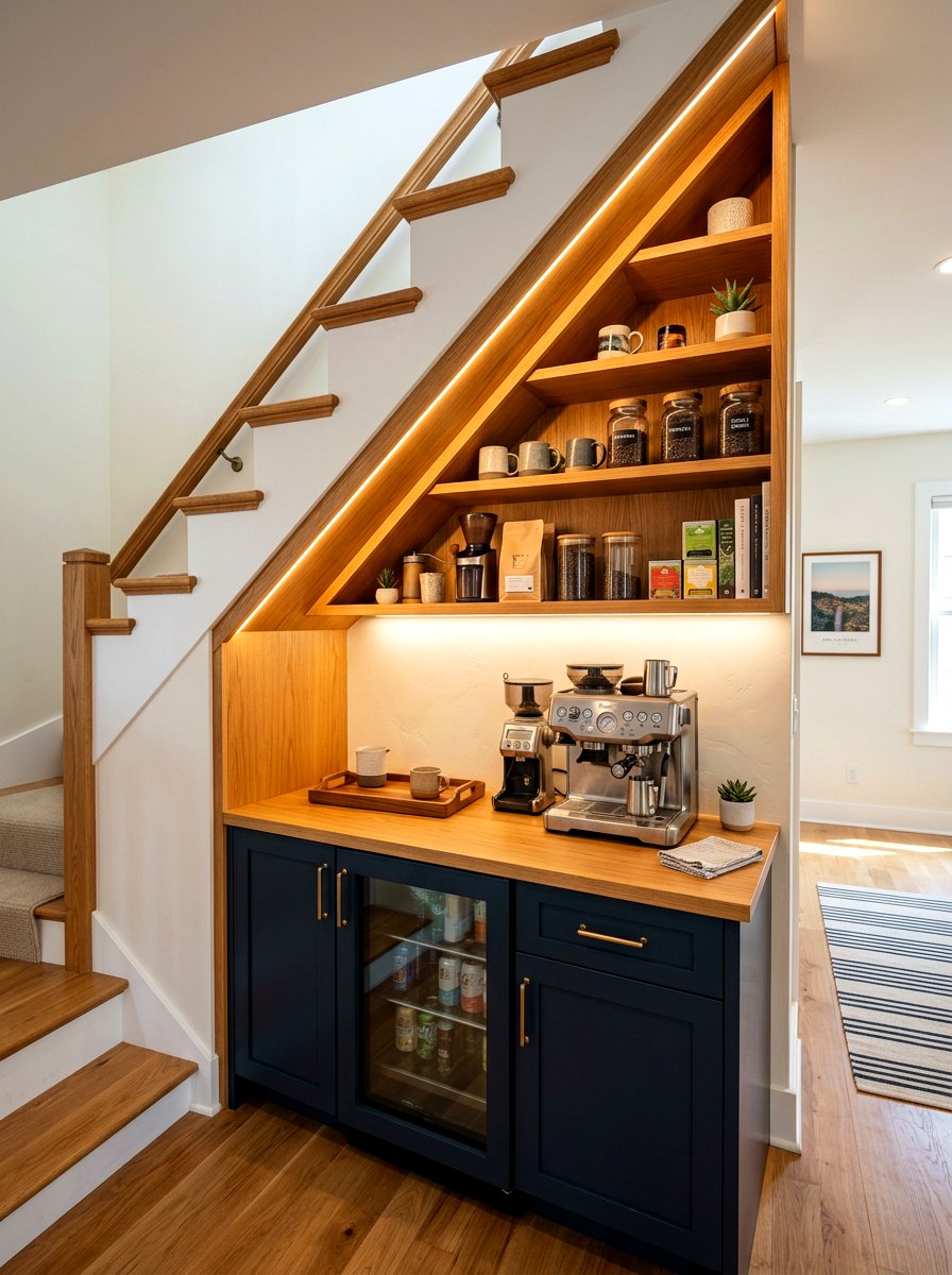Under stairs office coffee area - 30 office coffee corner ideas
