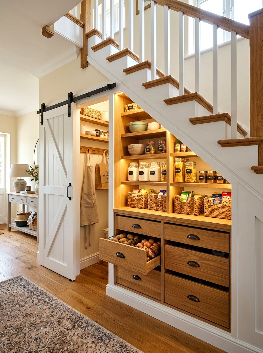 Under stairs pantry storage - 30 farmhouse pantry shelving ideas