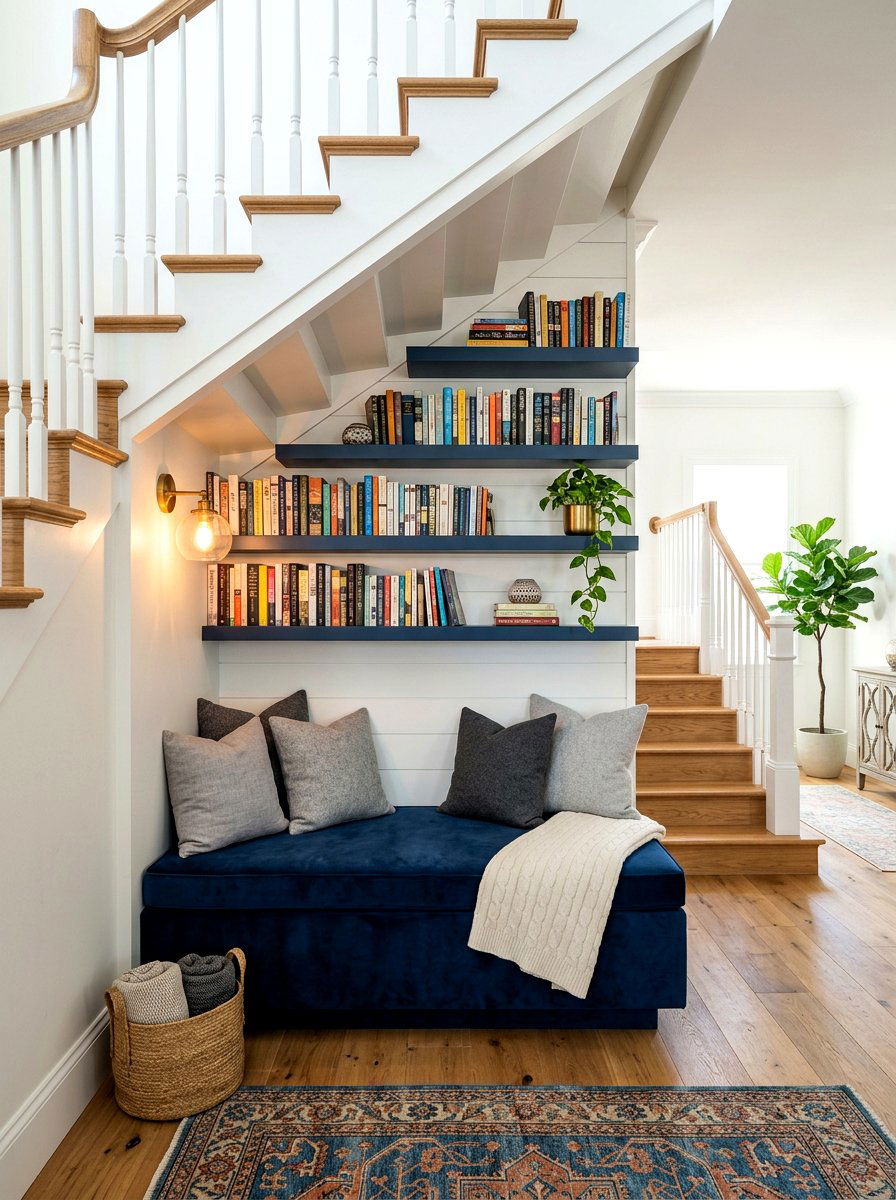 Under stairs reading nook - 30 under stairs decor niche ideas