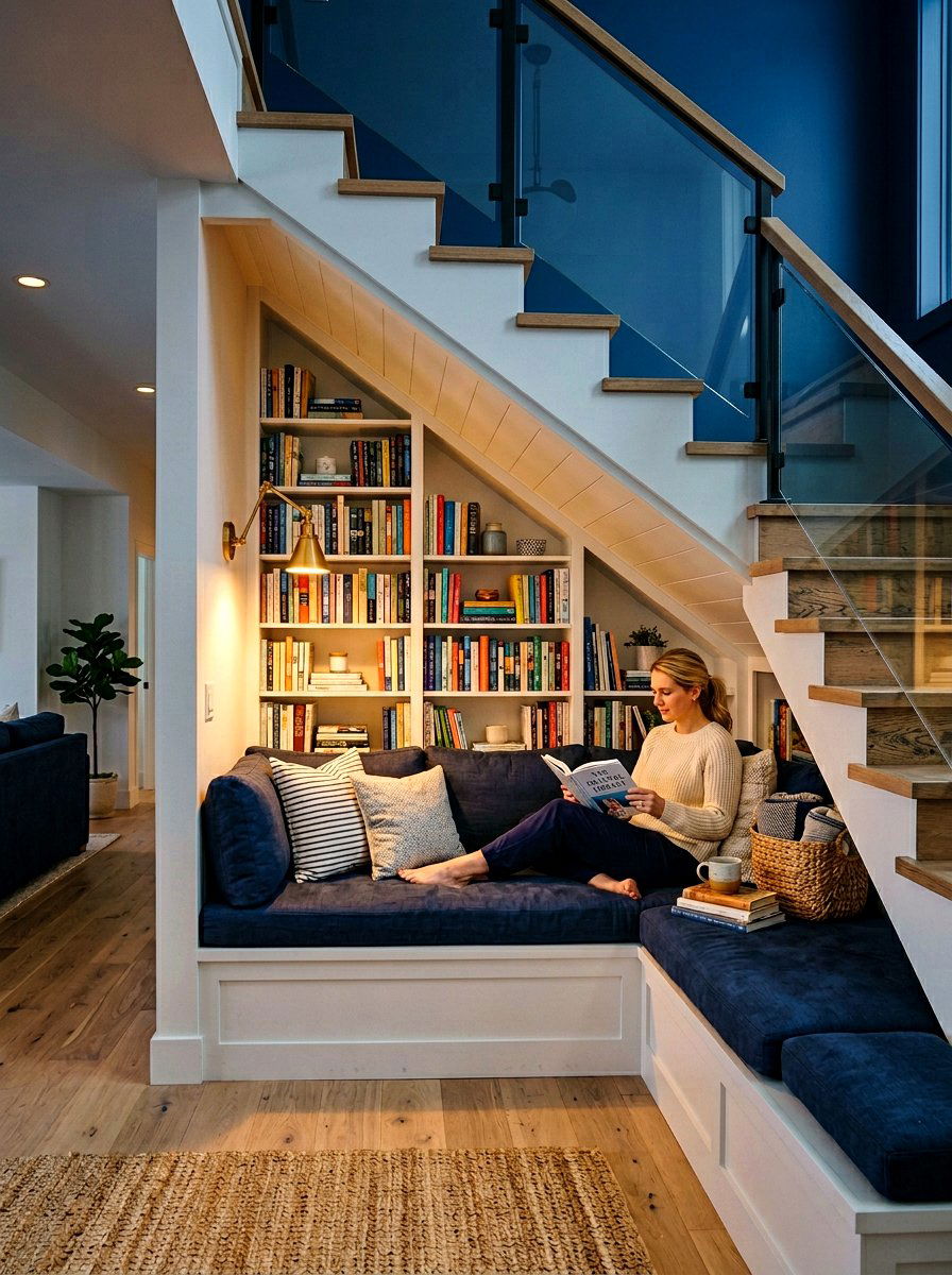 Under stairs reading nook - 30 basement reading nook ideas