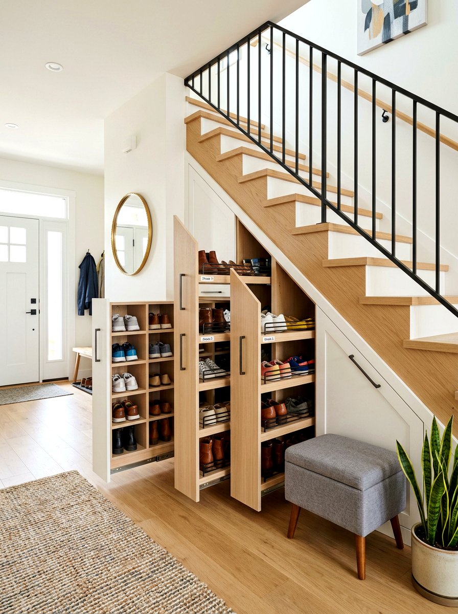 Under stairs shoe rack - 30 under staircase nook ideas