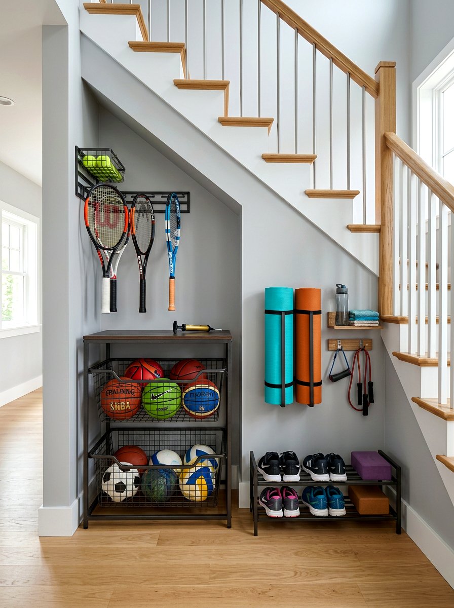 Under stairs sports equipment storage - 30 under stairs storage ideas