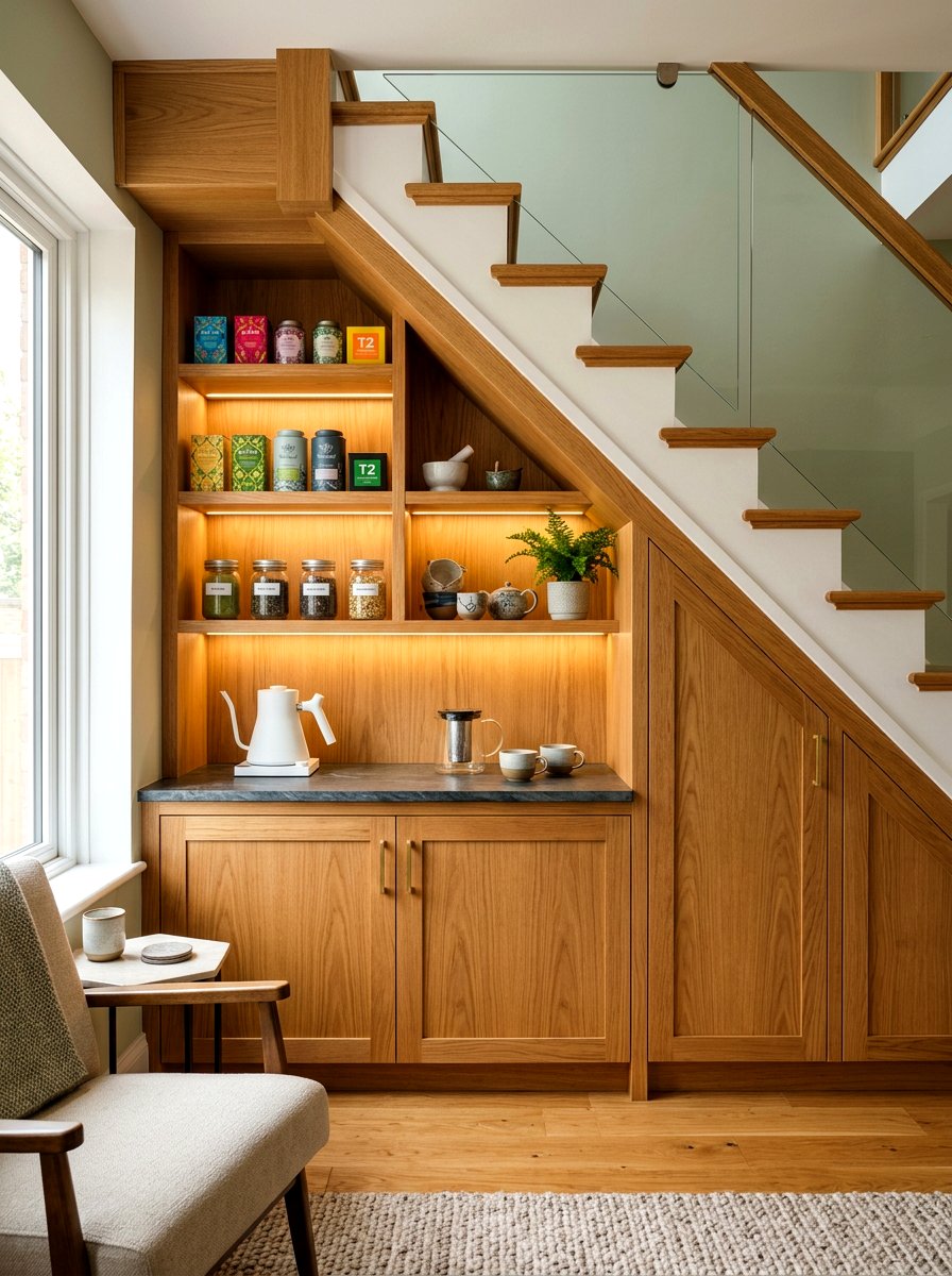 Under stairs tea nook - 30 tea corner ideas