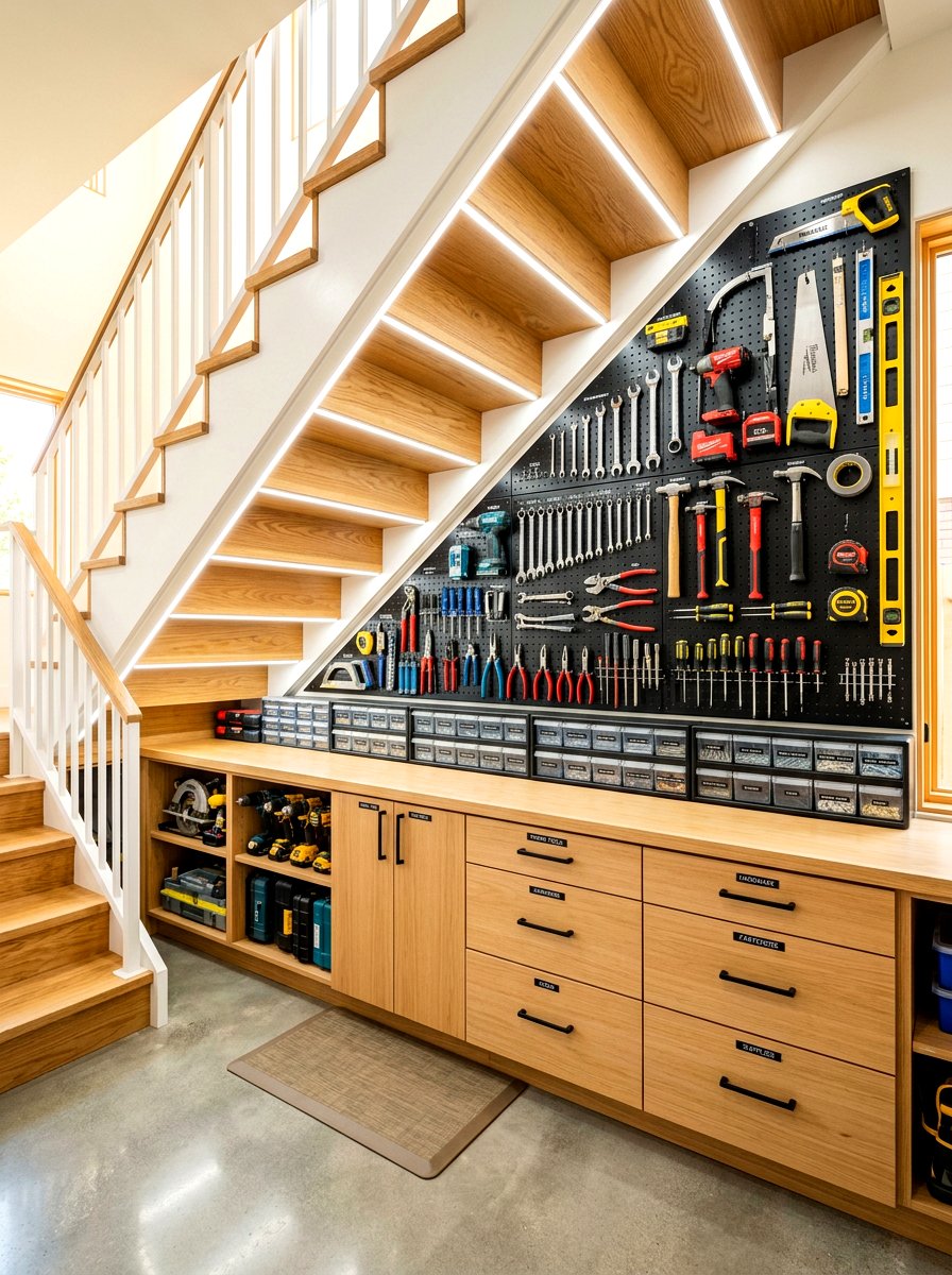 Under stairs tool storage - 30 under stairs storage ideas