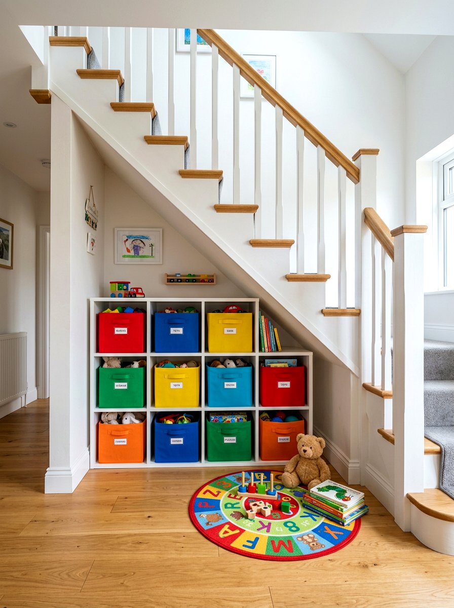 Under stairs toy storage - 30 under stairs storage ideas