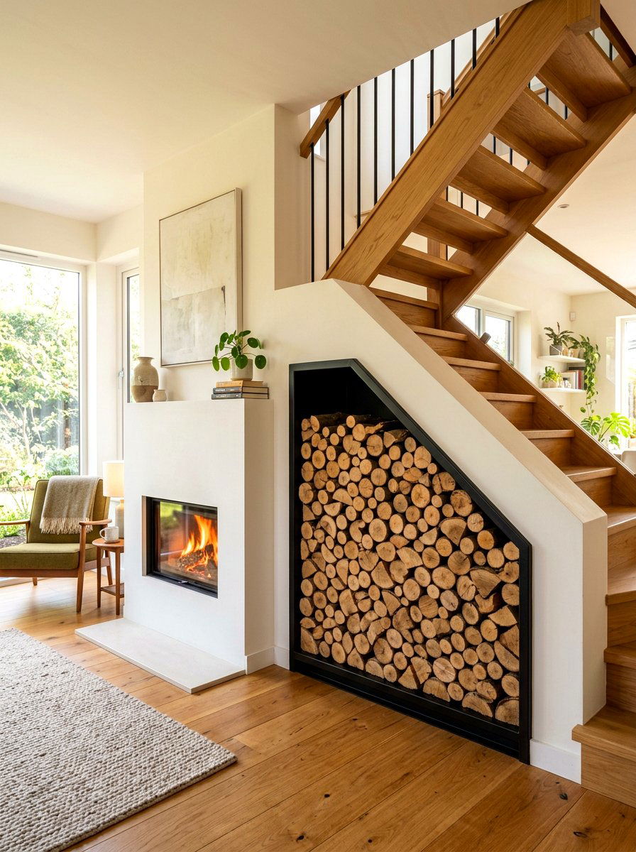 Under stairs wood storage - 30 under stairs decor niche ideas