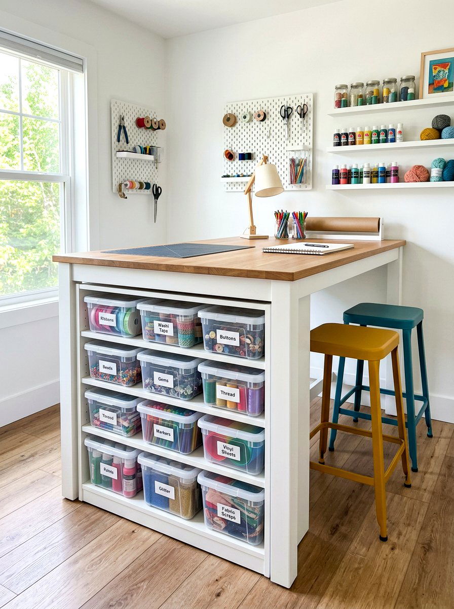 Under table storage bins - 30 kids craft room ideas