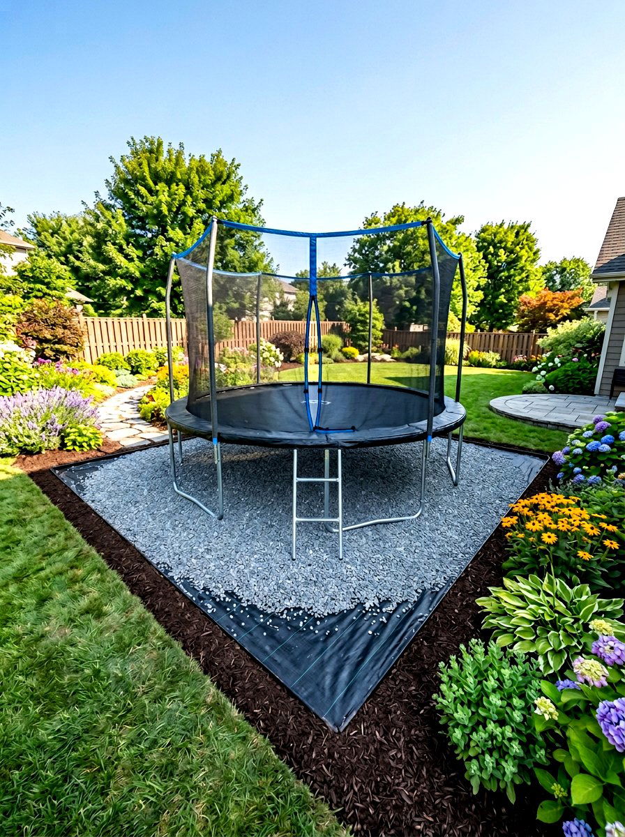 Under trampoline weed barrier - 30 trampoline landscaping ideas