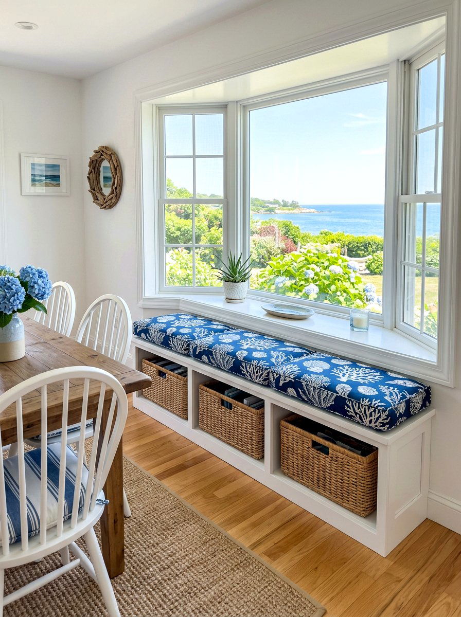 Under window storage bench - 30 dining room storage ideas