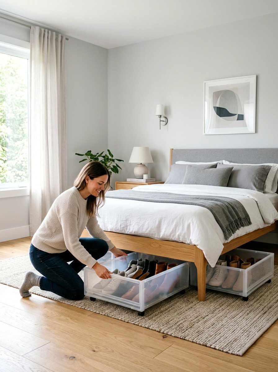 Underbed Rolling Bins - 30 bedroom storage ideas