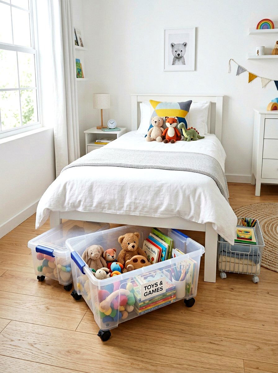 Underbed storage bin - 30 stuffed animal storage ideas