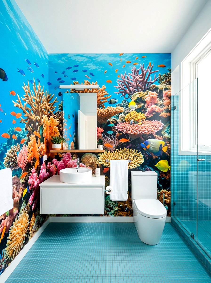 Underwater coral reef bathroom mural - 30 mural bathroom ideas