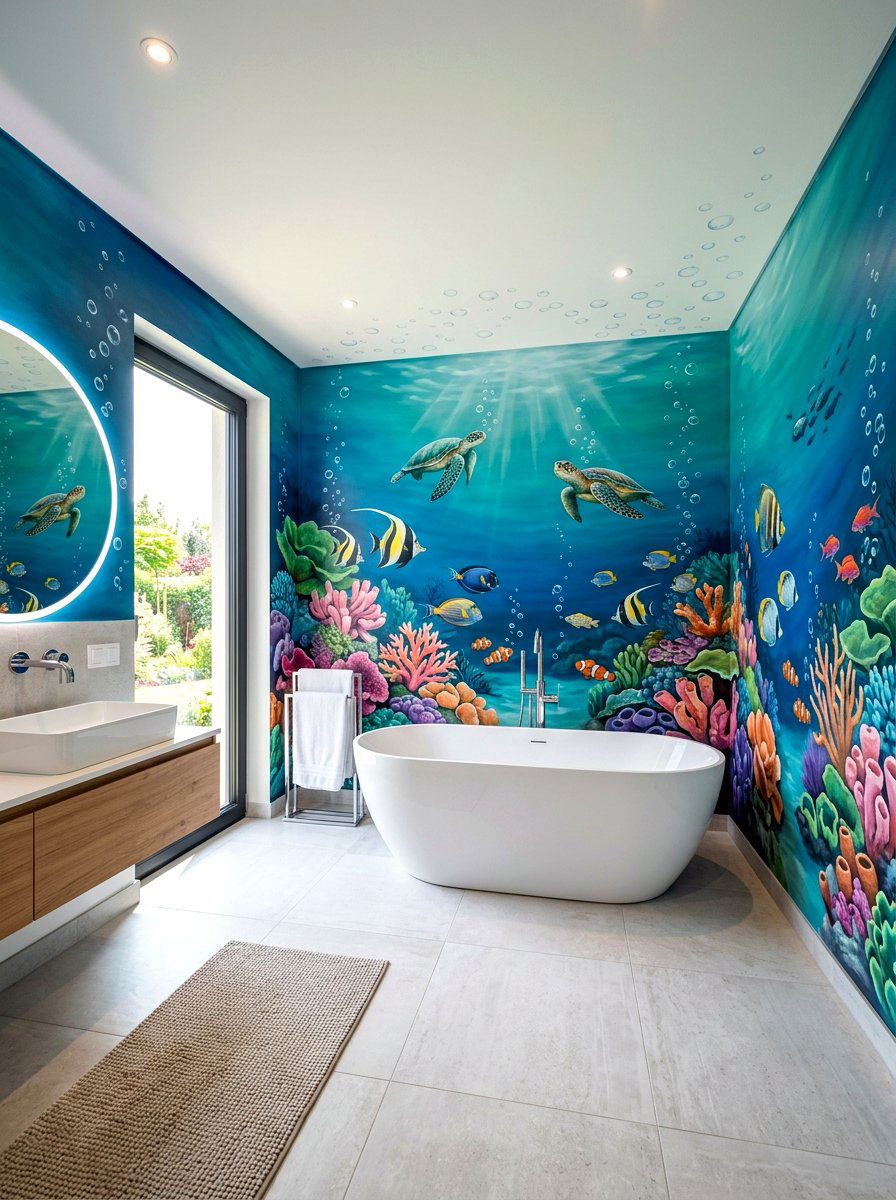 Underwater scene bathroom mural - 30 mural bathroom ideas